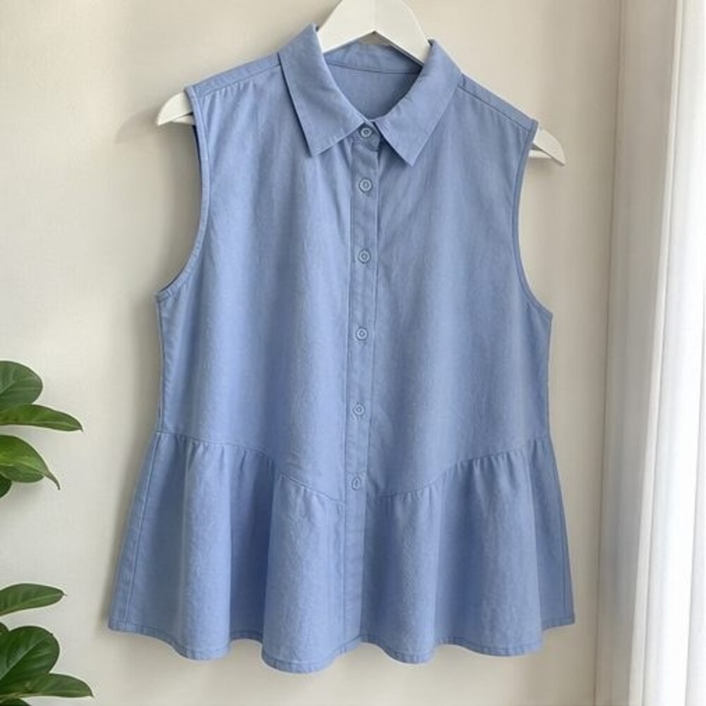 Blue Tie Neck Blouse